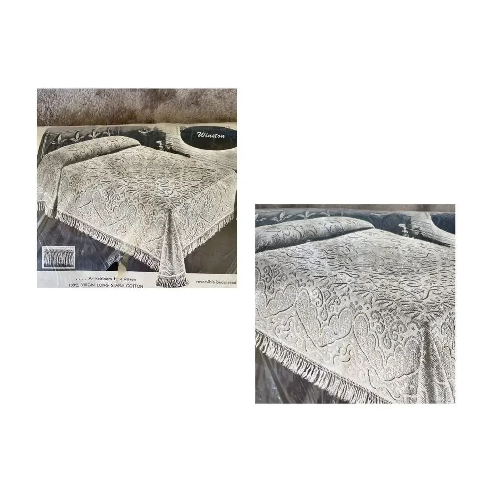 Vintage Candlewick Bedspread Fringe Full Size Hobnail Off White Reversible NOS